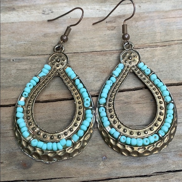 Anthropologie Turquoise and gold circle earrings - Picture 1 of 3
